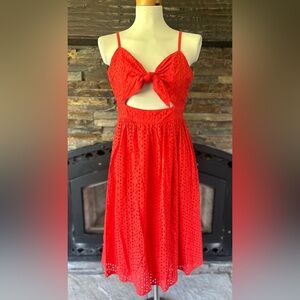 Michael Kors Eyelet Tie Bust Orange Midi Dress 8/M